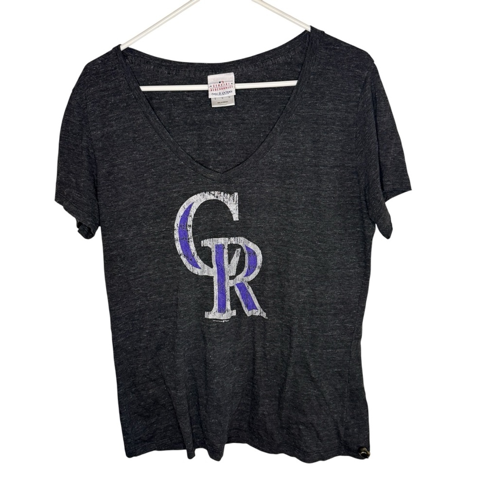 Colorado Rockies V-Neck T-Shirt Grey 5th & Ocean Women’s XL MLB Baseball Tee